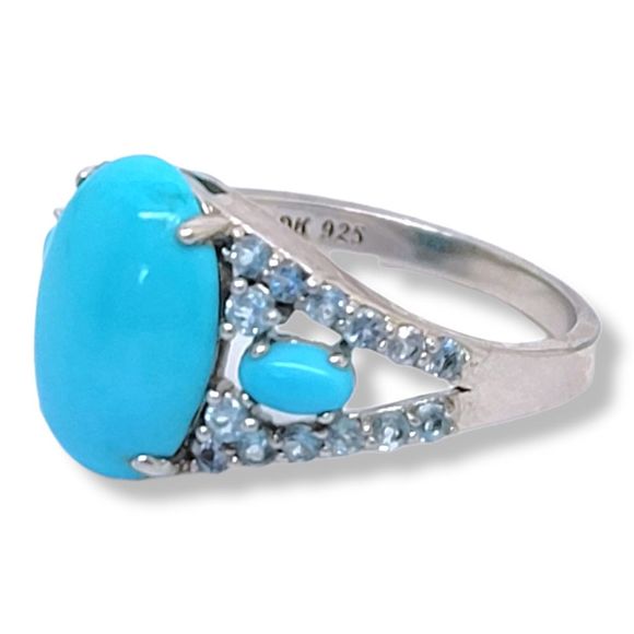 Platinum on Sterling Silver Oval Cabochon Sleep Beauty Turquoise Blue Topaz Ring - Picture 3 of 6